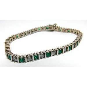  Col Emerald/diamonds Tennis Bracelet in 14kt White Gold 