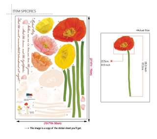 POPPY FLOWERS   Home Decor Art Wall Sticker Vinyl Decal  