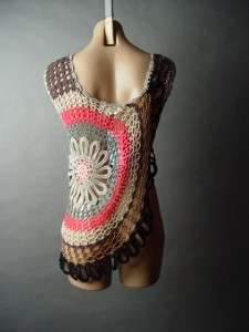 Crochet Doily 60s 70s Vtg y Indie Boho Bohemian Beach Cover Up Top fp 