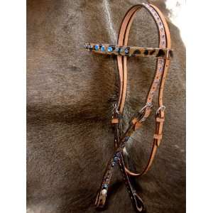  WESTERN LEATHER HEADSTALL W/BLUE BLING 