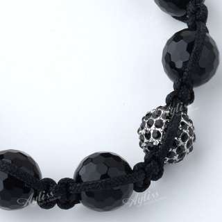 Black Agate Onyx Round Bead Adjustable Disco Hip Hop Bracelet & Black 