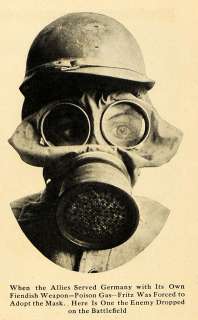 1918 Print German Soldier Gas Mask Helmet Goggles WWI   ORIGINAL 