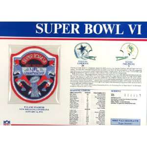  Super Bowl VI Patch and Game Details Card Sports 