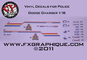 POLICE GRC RCMP DODGE CHARGER VINYL DECAL 1/18  