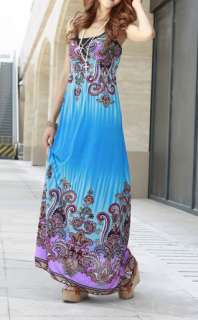 Ladies Blue Floral Long Maxi Summer Dress UK size 10 20  