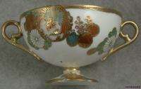 White Asian Chinese Rooster Gold Gilt Double Handle Covered Tea Cup 