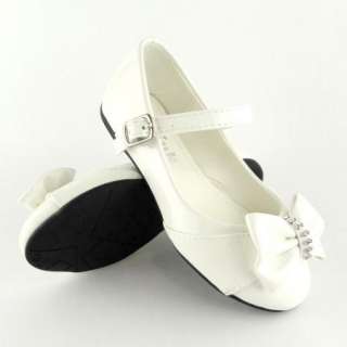 Girls Mary Jane Dress Ballet Flats w/ Rhinestone Bow White Size 9 4 