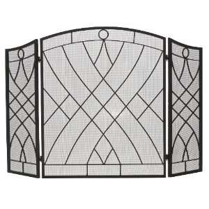  3 Fold Arched Screen Weave Design Black Wrought Iron 