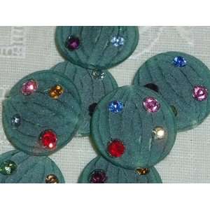  Vintage West German Lucite Textured Green Rhinestone Beads 