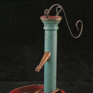 ANTIQUE AMERICAN FOLK ART MOVING TOY WELL HAND PUMP TIN AND COPPER 