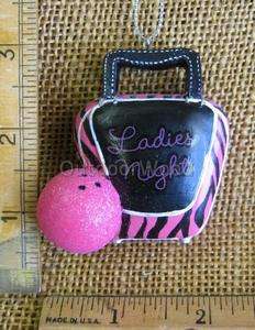Pink Black Bowling Bag & Ball Ladies Night Ornament NEW  