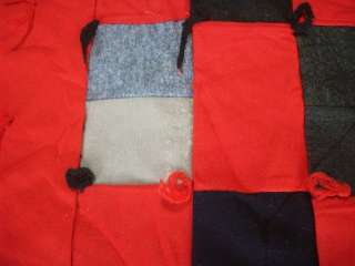 VINTAGE WOOL w/RED FABRICS TIED QUILT w/RED SASHING #D999  