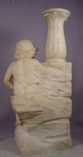 Antique Carved Alabaster Putto Fountain Lamp Sculpture  