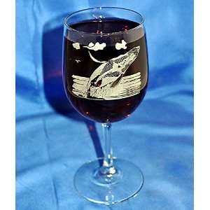  Custom Etched Humpback Whale on 13 Oz. White Wine Glass 