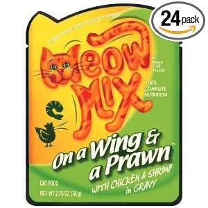Meow Mix Cat Food On A Wing & a Prawn with Chicken & Shrimp in Gravy 