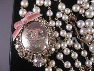 Auth CHANEL 08C Pearl CC Shield Beads Long Necklace  
