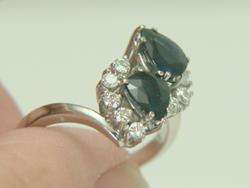 14k White Gold Pear Blue Sapphire & Diamond Ring  