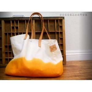  Canvas Tote Bag (Orange)   With Leather Strap   Medium 