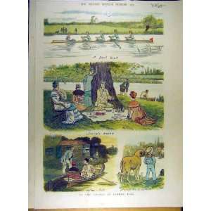   1879 Thames Summer Time Sketch Boat River Picnic Ferry