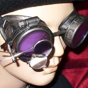   Victorian Goggles Glasses pewter lila magnifying lens 