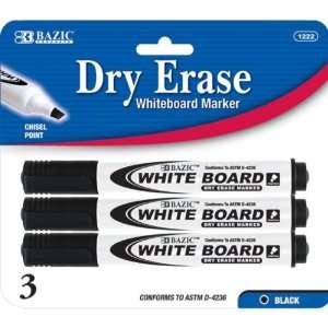  New BAZIC Black Chisel Tip Dry Erase Marker (3/Pack) Case 