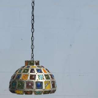 Vintage Multicolored Leaded Glass Ceiling Lamp  