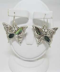 Burnished Silver & Abalone Butterfly Earrings New  