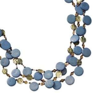 Botanical Harvest Blue Wood, Acrylic Beads & Sequins Layered Slip on 