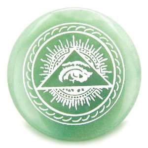 All Seeing Third Eye Amulet Green Aventurine Gemstone Circle Spiritual 