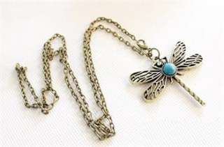 Brand New Retro Style Bronze Dragonfly Long Chain Sweater Necklace 