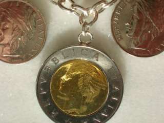 Vintage sterling Milor chain necklace w/ 9 Italian Lira coins from 