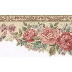 Wallpaper Border Victorian Red Pink Rose Swag with Ribbon and Bows Die 