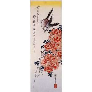   Hiroshige   24 x 70 inches   Rose and Japanese Wagtail