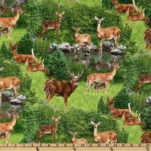  43 Wide North American Wildlife Deer Green Fabric By The 