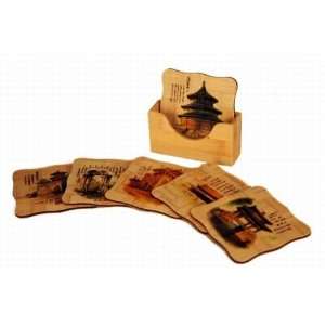  Set Of 6 Chinese Painting Bamboo Coasters Kitchen 