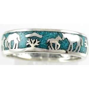  Southwestern Style Horse Story Band Ring in Sterling 