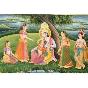  Krishna Balaram with Gopis in Vrindavan   Water Color 