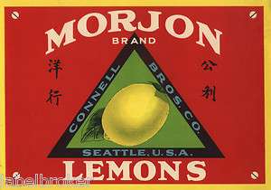 CRATE LABEL VINTAGE RARE MORJON LEMON SEATTLE CHINESE EXPORT  