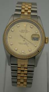 Rolex Date Just Two Tone Diamond Mens Watch   