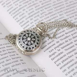 New Silver Quartz Womens Girls Necklace Pocket Watch 79  