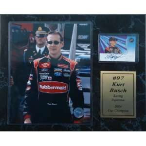 Kurt Busch Autographed Trading Card Nested on a 12 x 15 