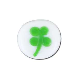  15mm White Disc with Green Clover Lampwork Beads Arts 