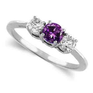  Platinum Round 3 Stone Amethyst & Diamond Ring (1/4 ctw 