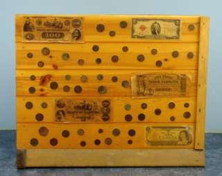 Bar Table Top Wood Lacquer Embedded Money Coin Display  