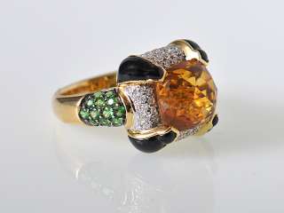 Gadi Yellow Gold Diamond Citrine Onyx Tsavorite Ring  