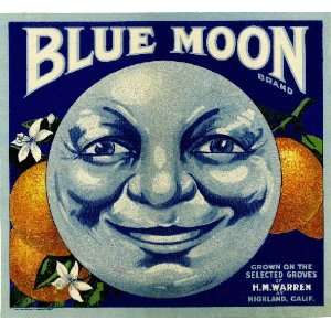 Highland, San Bernardino County Blue Moon Orange Citrus Fruit Crate 