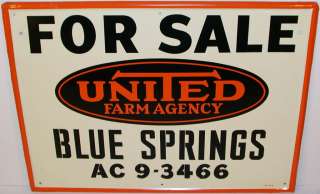 Original 1947 metal sign UNITED FARM AGENCY unused new old stock Blue 
