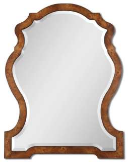 Shield Shaped Traditional Stained Frame Wall Mirror  