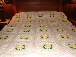   Yellow Flower Designed Handcrafted Crochet Afghan Throw Blanket  