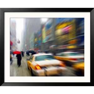 Times Square Traffic and Pedestrians on Snowy Day Framed Photographic 